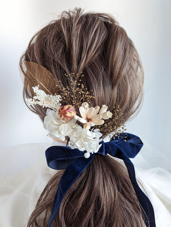 髪飾り 成人式 卒業式 結婚式 ドライフラワー ベロアリボン RC1064 1枚目の画像