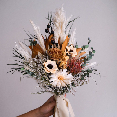 【完成品の販売】ウエディングブーケ ドライフラワー風ブーケ ウェディングブーケ ドライフラワーブーケ 秋冬ブーケ | Pay ID