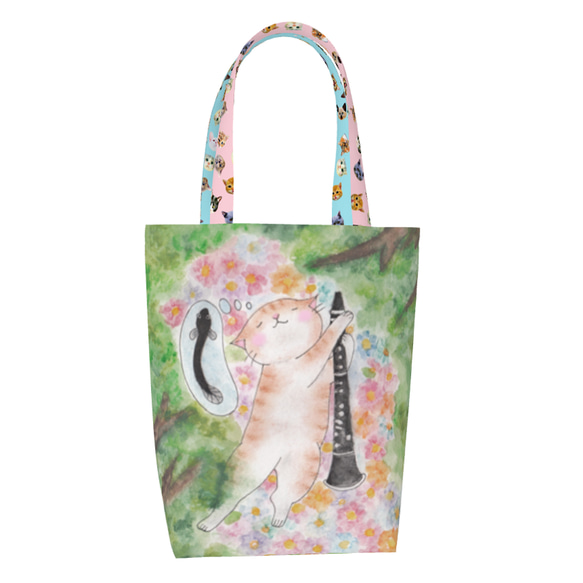 クラリネット猫のトートバッグ(両面印刷) 2枚目の画像