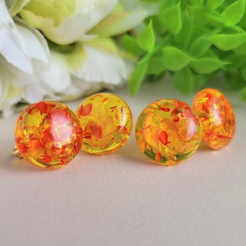 琥珀　ピアス　K18　750　イヤリング　アクセサリー　4点セット セット】琥珀色のアクセサリーセット ピアス＆ヘアクリップ レジン