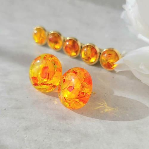 セット】琥珀色のアクセサリーセット ピアス＆ヘアクリップ