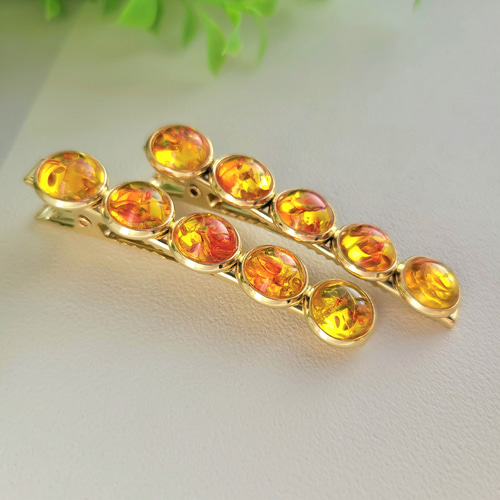 セット】琥珀色のアクセサリーセット ピアス＆ヘアクリップ レジン