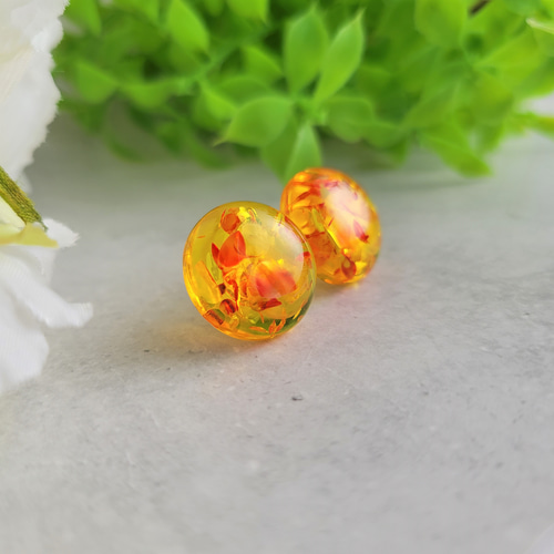 セット】琥珀色のアクセサリーセット ピアス＆ヘアクリップ レジン