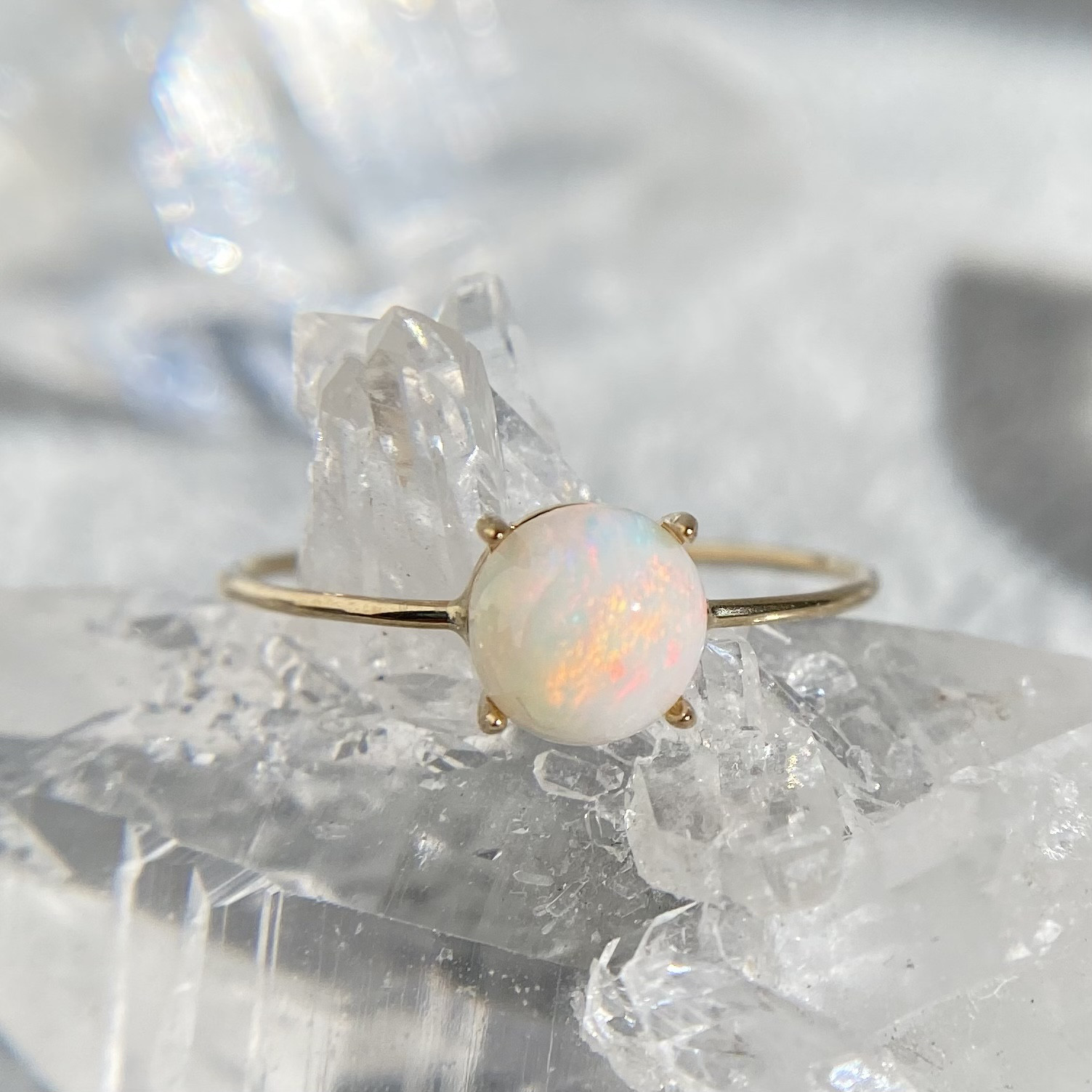 K10 天然オパールリング （選べるサイズ）オーストラリア産原石から磨きました！