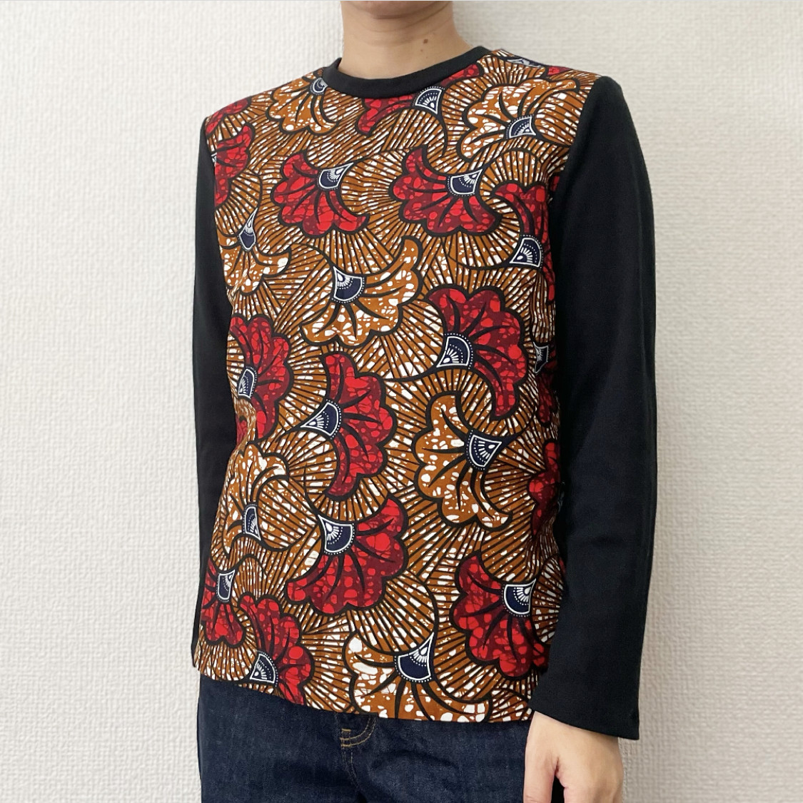 切り替えカットソー(お花ブラウン)