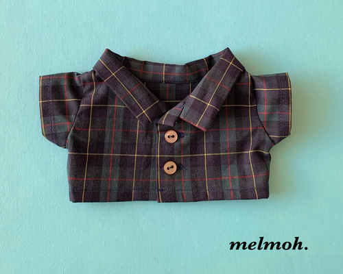 20cmぬいぐるみ用チェック柄デザインシャツ 20cmぬいぐるみ用 タータンチェックシャツ緑＊赤黄ライン入り