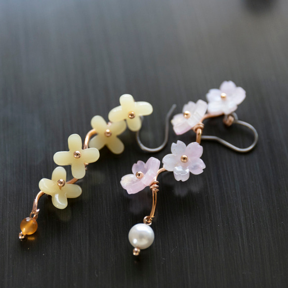 ゆらゆら揺れる桜 OR 金木犀 イヤリングORピアス 季節の花 両耳用　 8枚目の画像
