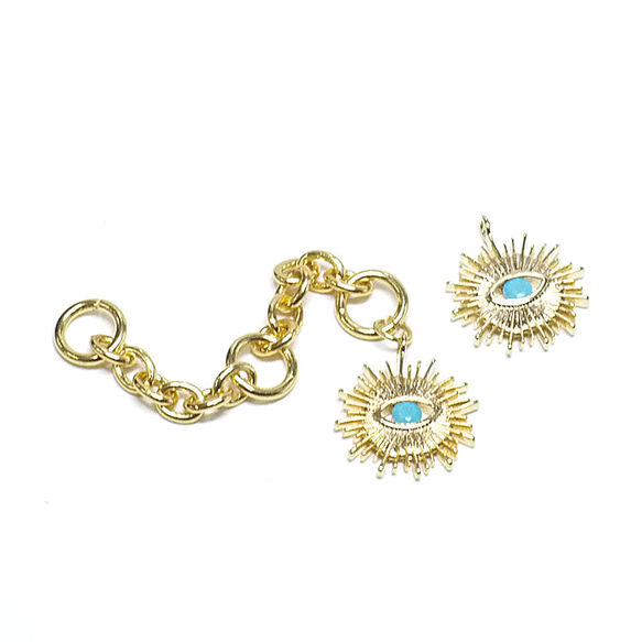 新作【2件】LUCKY Evil Eye Gold Charm with Medium Turquoise, Pendant N 第3張的照片
