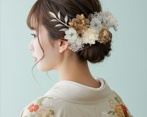 白×金 紫陽花と水引の髪飾り No.GW02 成人式 卒業式 結婚式 成人 白×金 紫陽花と水引の髪飾り No.GW02 成人式 卒業式 結婚式 成人