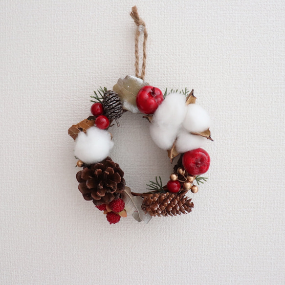 クリスマスリース　バンドメイド品 クリスマスリース シンプル 手作りハンドメイド リース saki