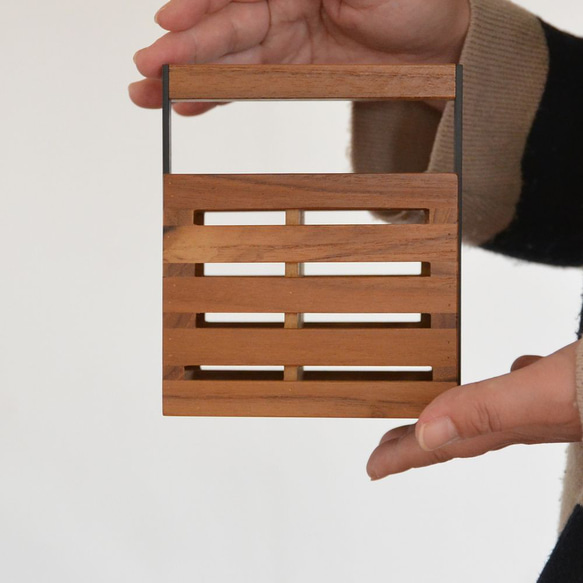 木製 チーク×アイアン ツールボックス 12×7,7 チーク ウッド 小物入れ 収納  マルチスタンド J-0059 1枚目の画像