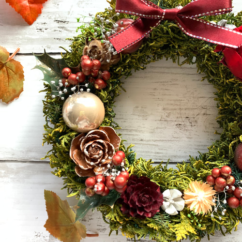 ☆深紅のバラのクリスマスリース☆ ♯クリスマス ♯♯クリスマスリース