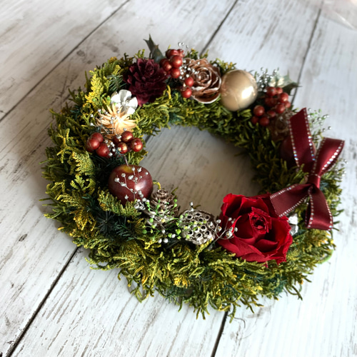 ☆深紅のバラのクリスマスリース☆ ♯クリスマス ♯♯クリスマスリース