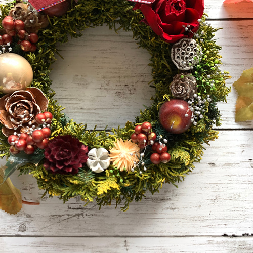 ☆深紅のバラのクリスマスリース☆ ♯クリスマス ♯♯クリスマスリース