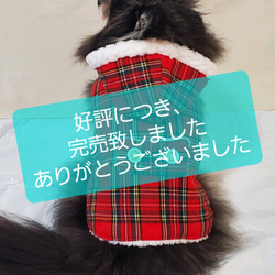 ペット服【オーダー】 フード付ボアベスト わんこ服 犬服 猫服  赤タータンチェック  2サイズより選択 1枚目の画像