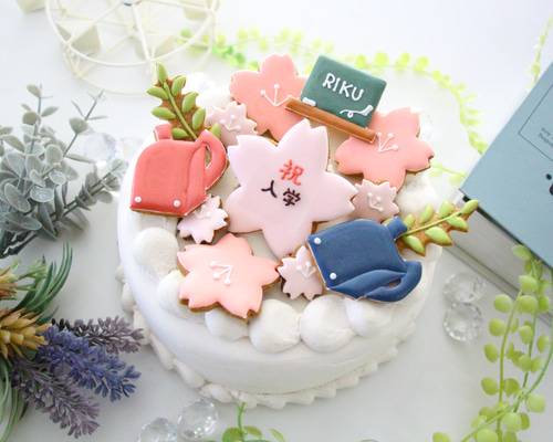 卒業・入学のプレゼントに♡桜のメッセージクッキー 入学式のお祝い、お礼、卒業式に♡花束と桜のアイシングクッキー
