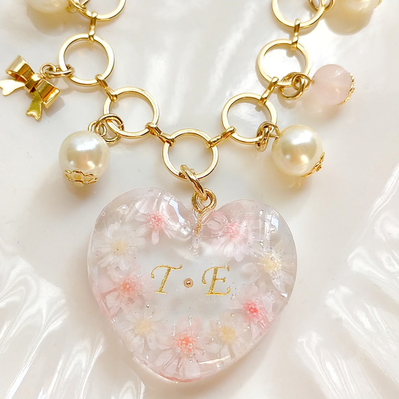 ピンクフラワーキーホルダーバッグチャームローズクウォーツ二液