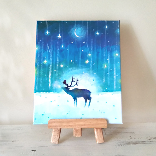 原画】夜の森のトナカイ 絵画 キャンバスアート F3号 絵画 118Art 通販