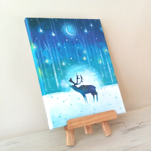 原画】夜の森のトナカイ 絵画 キャンバスアート F3号 絵画 118Art 通販