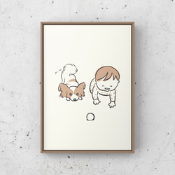 パピヨン【ボール】A4ポスター　犬　ペット　イラスト　うちの子 1枚目の画像