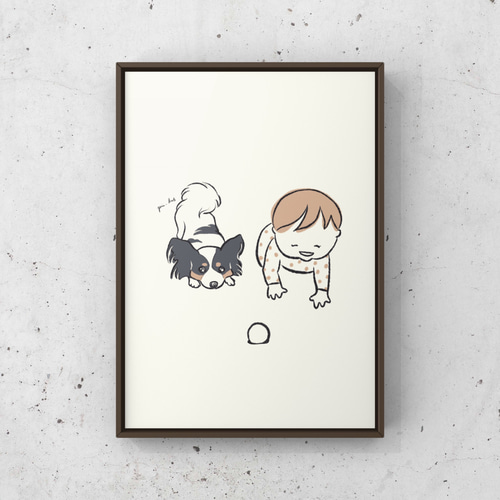 パピヨン【ボール】A4ポスター 犬 ペット イラスト うちの子 イラスト