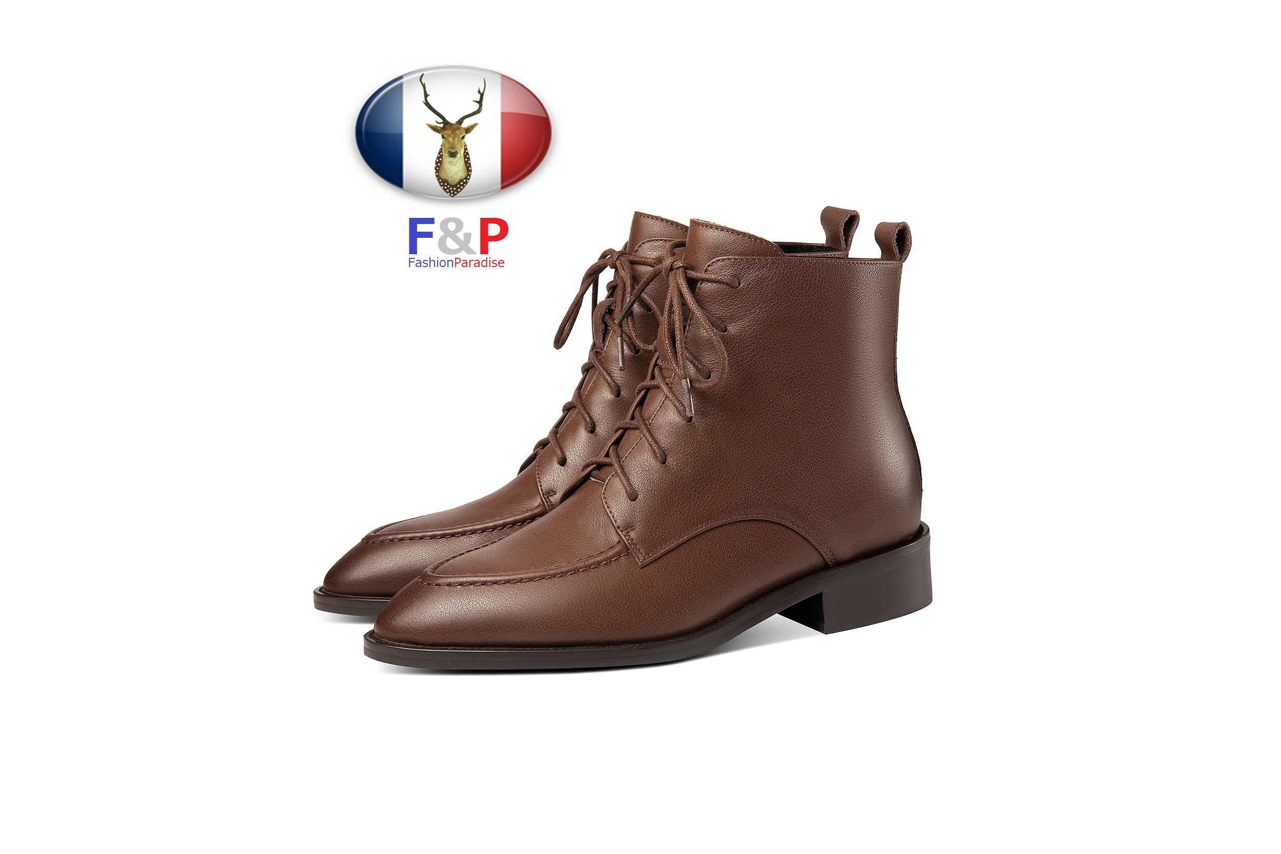 オーバルトゥ艶消しハラコレザーレースアップショートブーツ筒丈11cm全2色