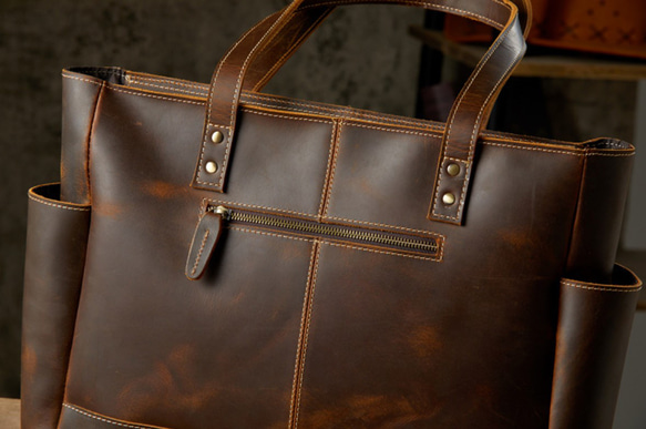 手作り皮革ビジネスバッグ 通勤用ハンドバッグ 10枚目の画像