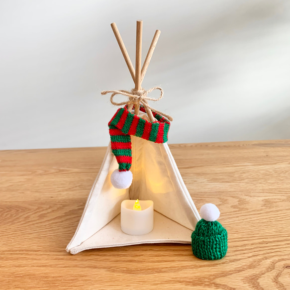 【クリスマスセット】-tipino-帆布のさんかくミニティピー／キャンドル型LED付き 7枚目の画像