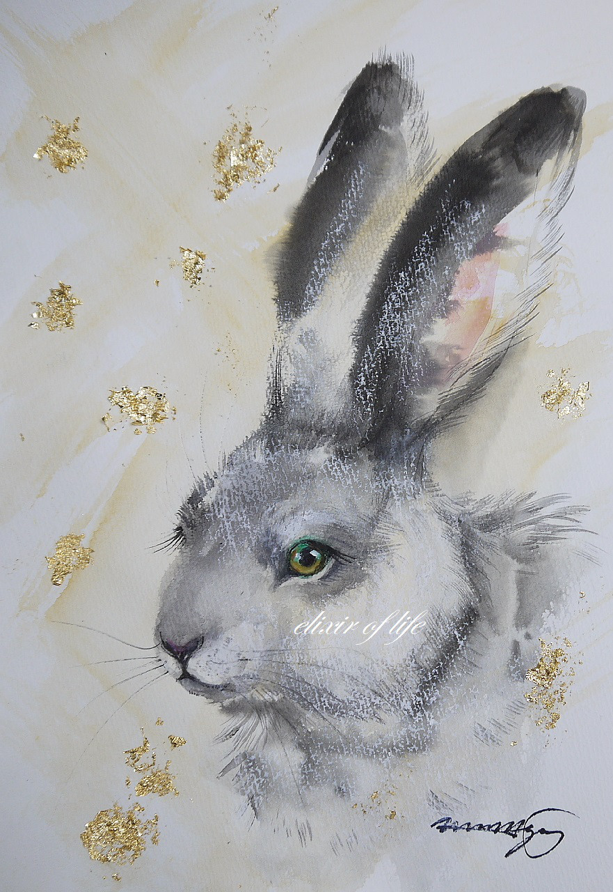 水彩画 原画 時計うさぎ d95188eb7dd791bcf9d8604fad59ba