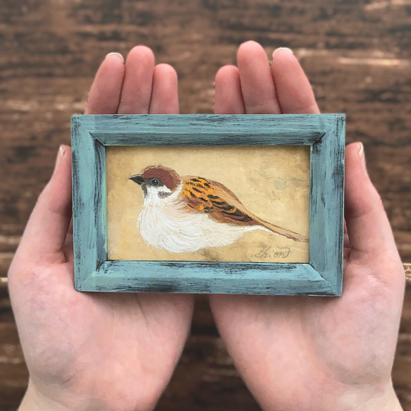 受注制作】小さな絵画 スズメ③/原画 日本画 かわいい 動物 鳥