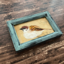 【受注制作】小さな絵画　スズメ③/原画　日本画　かわいい　動物　鳥 5枚目の画像