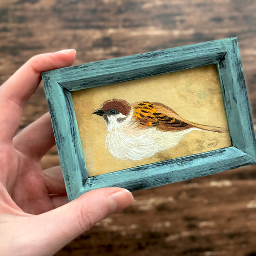 受注制作】小さな絵画 瑠璃色の鳥②/原画 日本画 かわいい 動物
