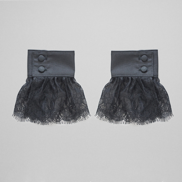 付けカフス 付け袖 お袖留め 袖 アイラッシュレース フリル ブラック