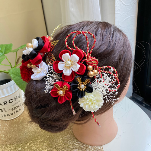 成人式髪飾り つまみ細工 赤、黒、白 かんざし つまみ細工 飛天 通販