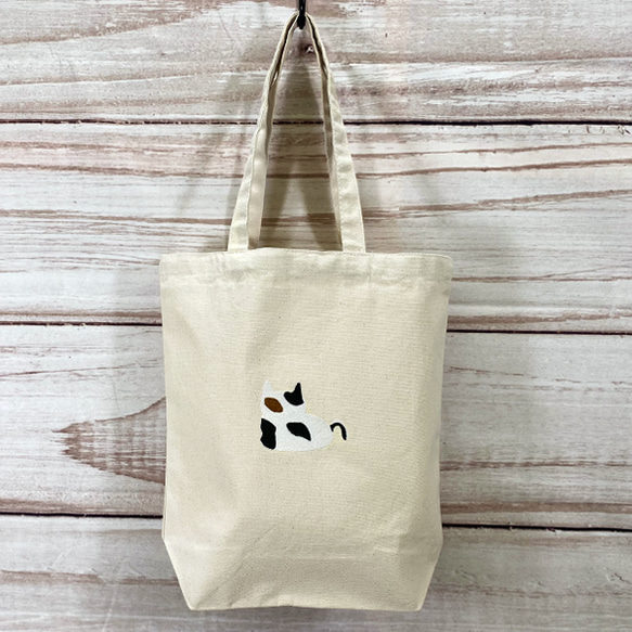 【一点物限定セール】お餅猫の刺繍 内ポケット付き コットンキャンバストートバッグ【送料無料】 8枚目の画像