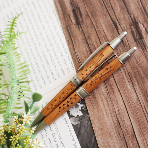 猫選べる 木製ボールペン ＆ シャープペンシル（ナチュラル） 【名入れ