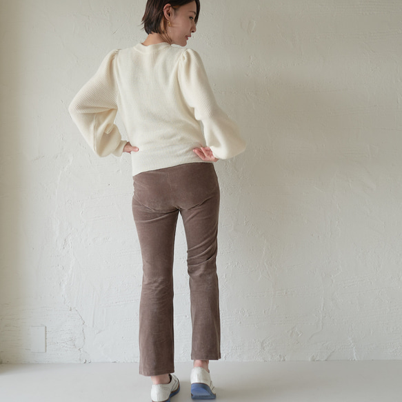 Morino Gakko 鬆緊腰舒適保暖燈芯絨褲（灰米色） 第17張的照片