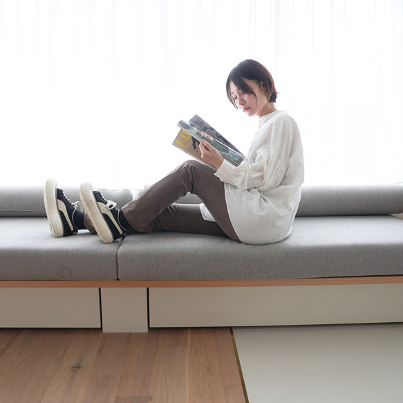 Morino Gakko 鬆緊腰舒適保暖燈芯絨褲（灰米色） 第8張的照片