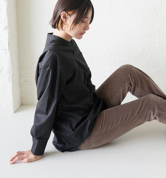 Morino Gakko 鬆緊腰舒適保暖燈芯絨褲（灰米色） 第9張的照片