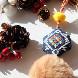 2wayこぎん刺しのクリスマスオーナメント☺︎星生成【刺繍☺︎クリスマス】⌘受注製作⌘ オーナメント2023 2枚目の画像