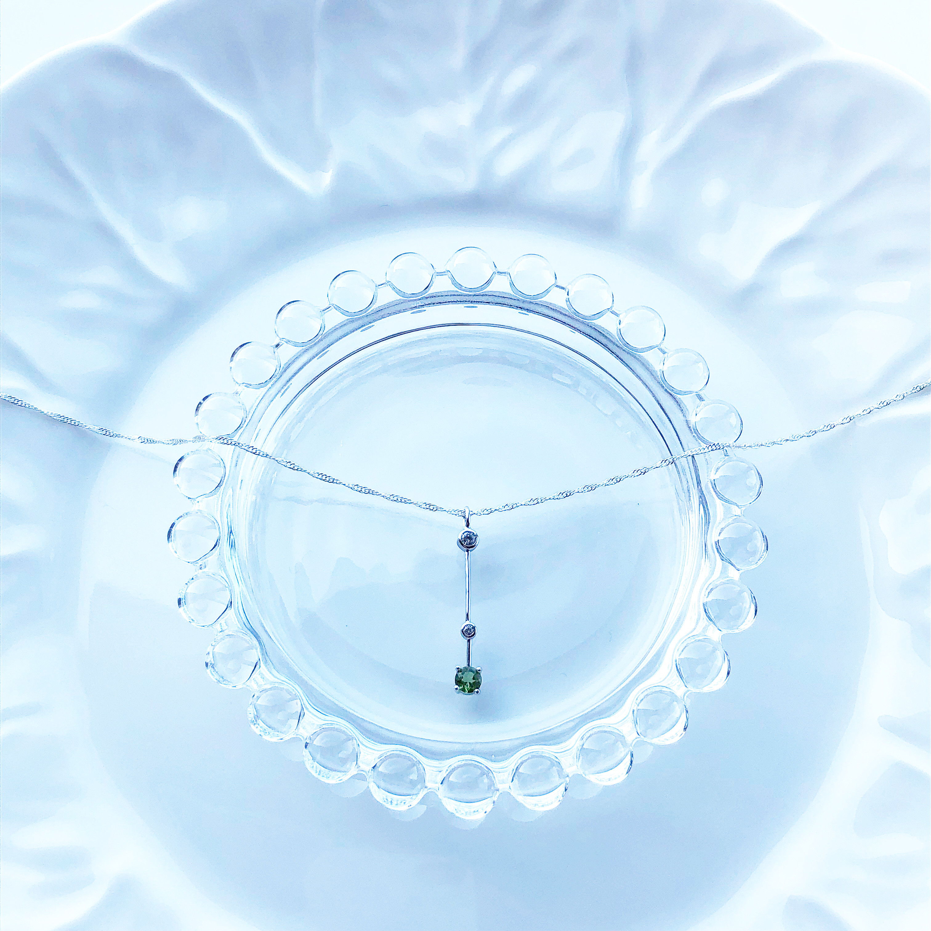 silver925 グリーンアパタイト☆*:.｡. ストレートラインネックレス【天然石ssサイズ】