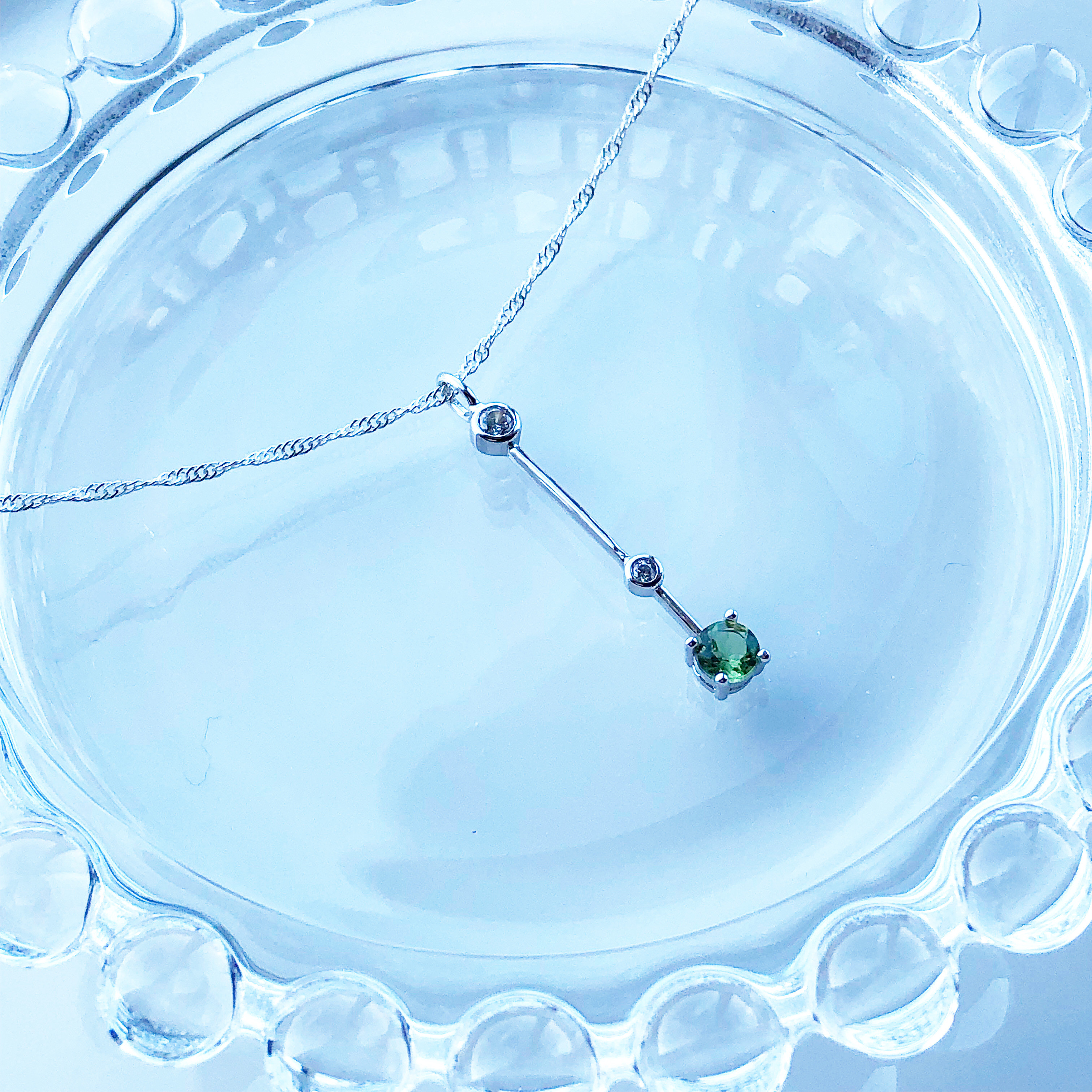 silver925 グリーンアパタイト☆*:.｡. ストレートラインネックレス【天然石ssサイズ】