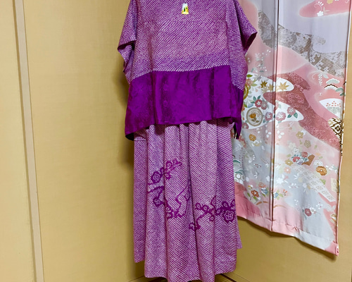 楽天市場】kimono 着物リメイク ワイドパンツ 花づくし 青 M