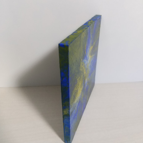 原画 青 黄色 ポーリングアート フルイドアート 抽象画