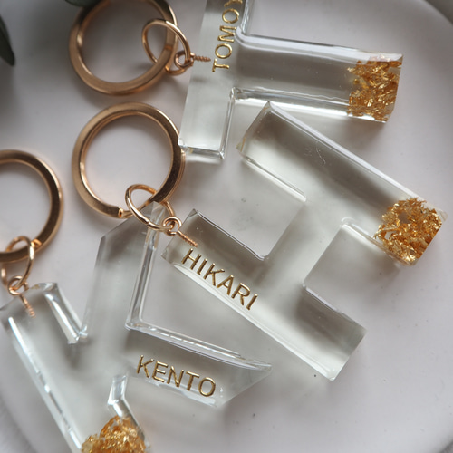 clear】名入れ レジン キーホルダー バッグチャーム プチギフト お揃い