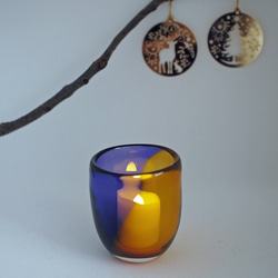 吹きガラスキャンドルホルダー 紫と黄色 3枚目の画像