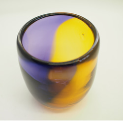吹きガラスキャンドルホルダー 紫と黄色 4枚目の画像