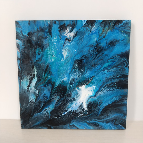 原画 青 黒 白 ポーリングアート フルイドアート 抽象画 原画 青 黒 白 ポーリングアート フルイドアート 抽象画