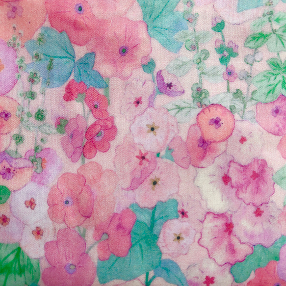 リバティ2022AW「ホリーホックス」（ピンク）パスケース&リールストラップ　ラミネート☆PVC☆12㎝ファスナー 4枚目の画像