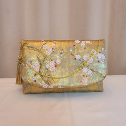 Creema SPRINGS 】秋色花紅葉模様シルク着物帯の2waysクラッチバッグ